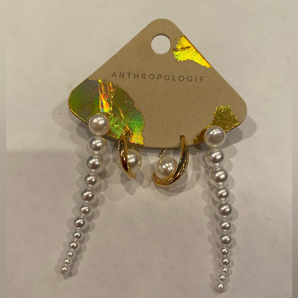 Anthropologie Pearly Drop dangle Earrings, Set of 2 pearl beads